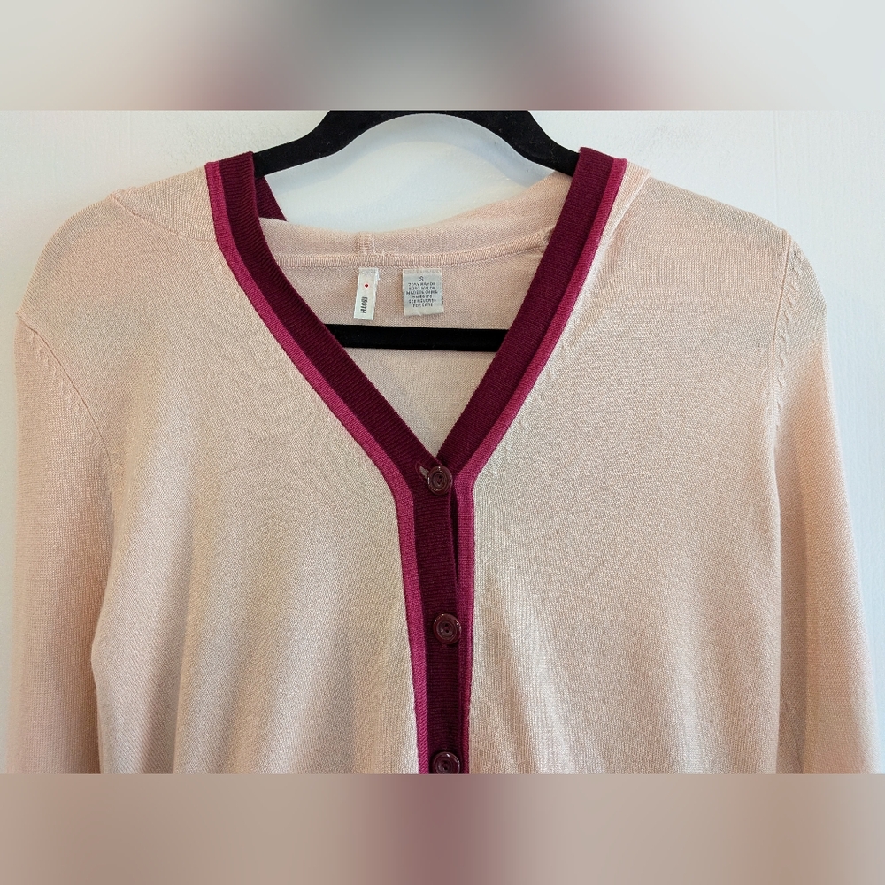Anthropologie Moth Light Pink Contrast Stripes Hooded Button Up Cardigan Size S - Picture 2 of 13